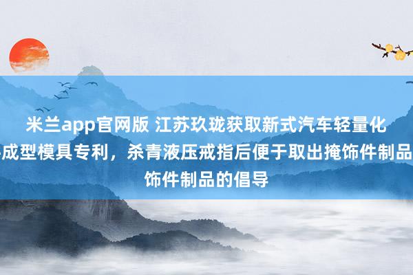 米兰app官网版 江苏玖珑获取新式汽车轻量化掩饰件成型模具专利，杀青液压戒指后便于取出掩饰件制品的倡导