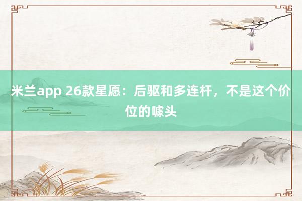 米兰app 26款星愿：后驱和多连杆，不是这个价位的噱头