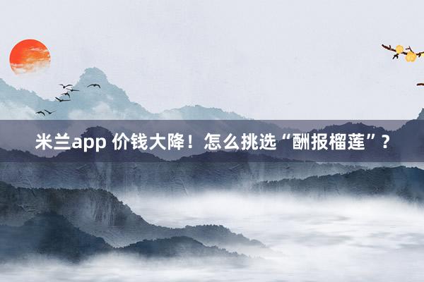 米兰app 价钱大降！怎么挑选“酬报榴莲”？